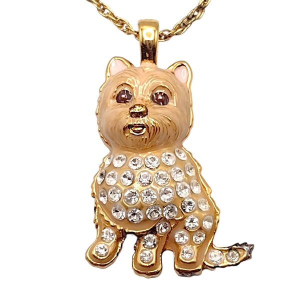 Vintage BGE Sterling Silver 925 Gold Vermeil Terrier Dog Pendant Necklace 18” - Picture 1 of 13